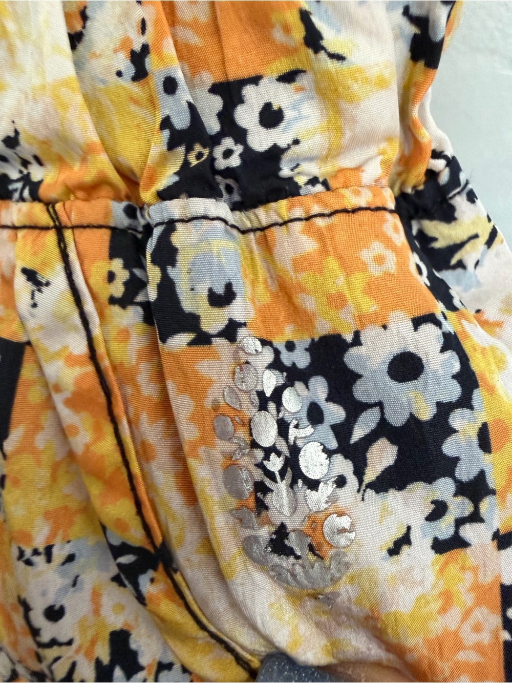 Smocked Waist Floral Patchwork Shorts - Yellow/Black - Picture 3 of 4